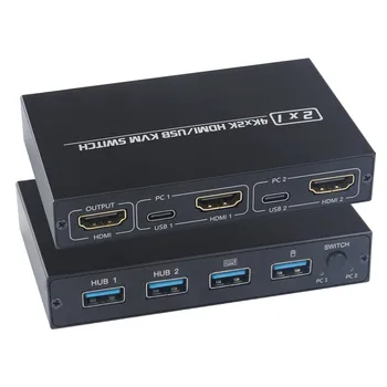 2021 НОВЫЙ Выход 4K USB KVM Switch Box Видеодисплей USB Switch Splitter Для Совместного Использования Клавиатуры Мыши Принтера на 2 ПК Plug And Paly