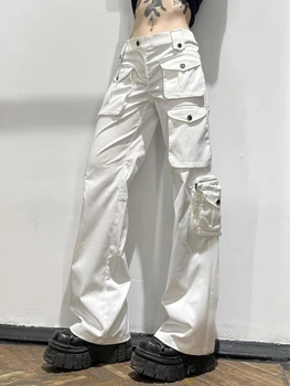 High Street 3D с несколькими карманами, низкая талия, однотонные винтажные джинсы с прямым вырезом, женские 2023, новые модные белые повседневные женские брюки