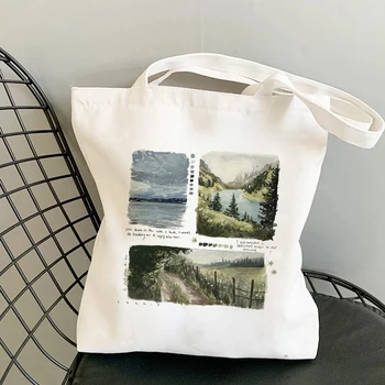 Женская новая белая хозяйственная сумка для поездок на работу, серия холщовых сумок с мультяшным рисунком, многоразовая сумка через плечо.